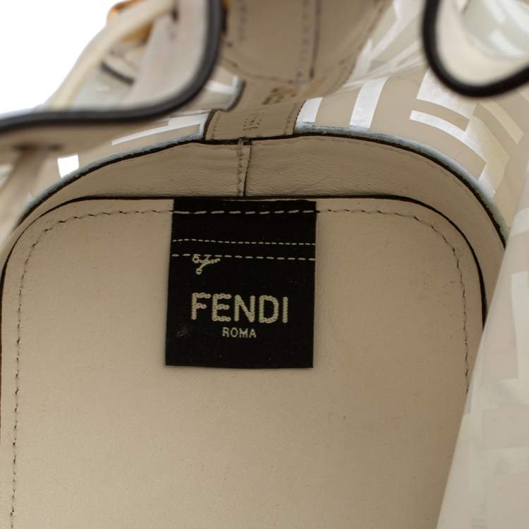 Pre Owned Fendi White Zucca PVC and Leather Mini Mon Tresor Drawstring Bucket Bag