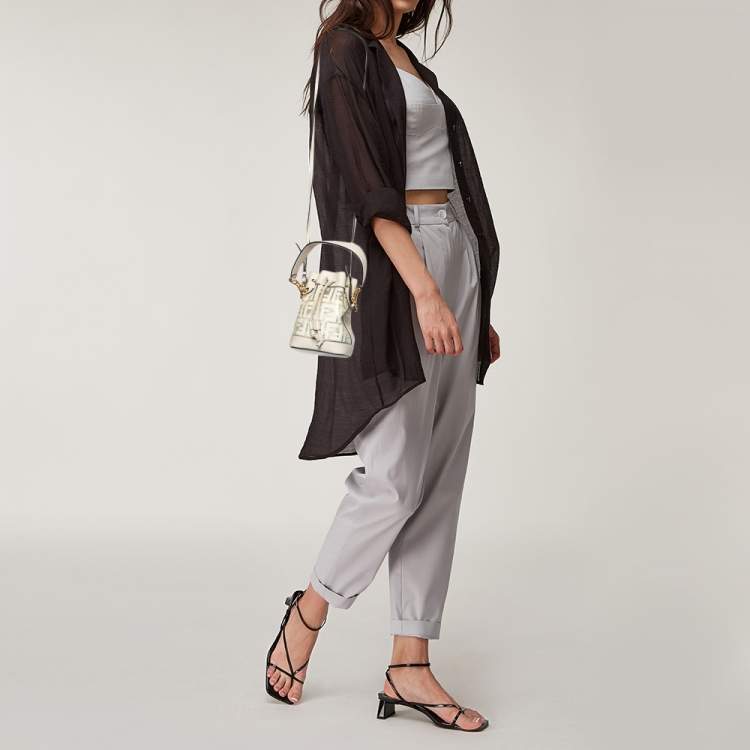 Fendi White Zucca PVC and Leather Mini Mon Tresor Drawstring Bucket Bag  Fendi
