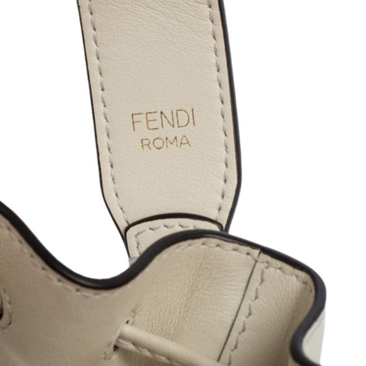 Pre Owned Fendi White Zucca PVC and Leather Mini Mon Tresor Drawstring Bucket Bag