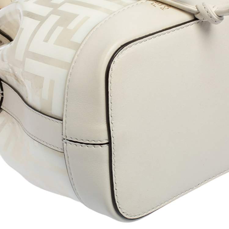 Pre Owned Fendi White Zucca PVC and Leather Mini Mon Tresor Drawstring Bucket Bag