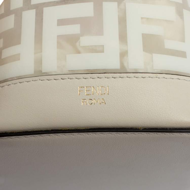 Pre Owned Fendi White Zucca PVC and Leather Mini Mon Tresor Drawstring Bucket Bag