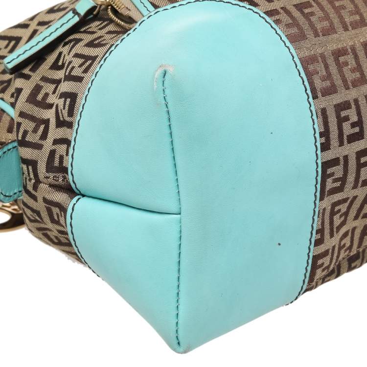Pre Owned Fendi Brown/Turquoise Zucchino Canvas And Leather Satchel