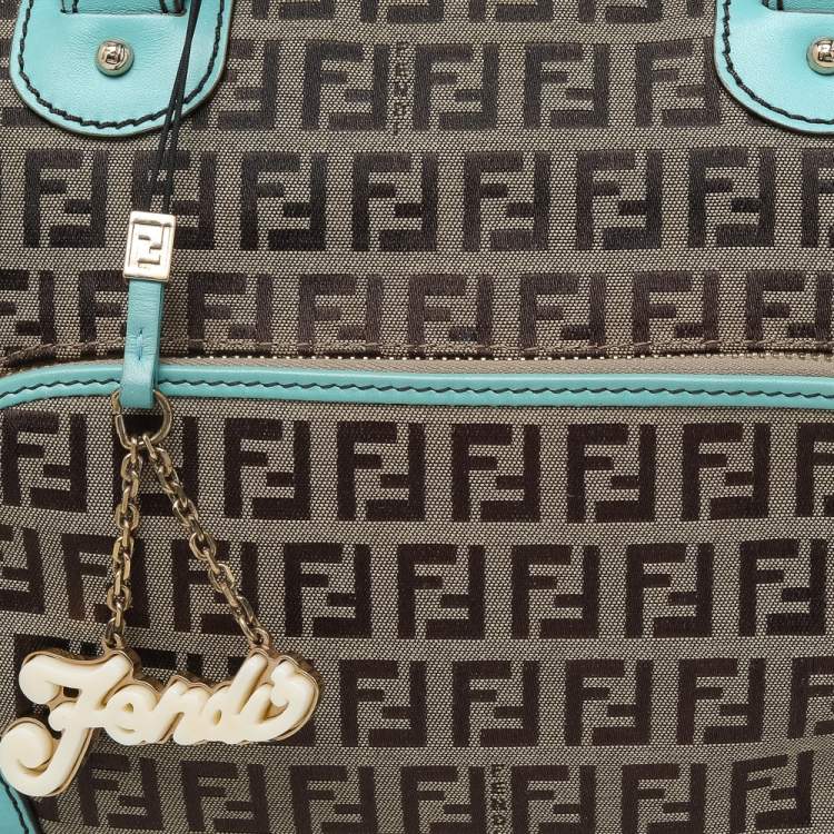Pre Owned Fendi Brown/Turquoise Zucchino Canvas And Leather Satchel