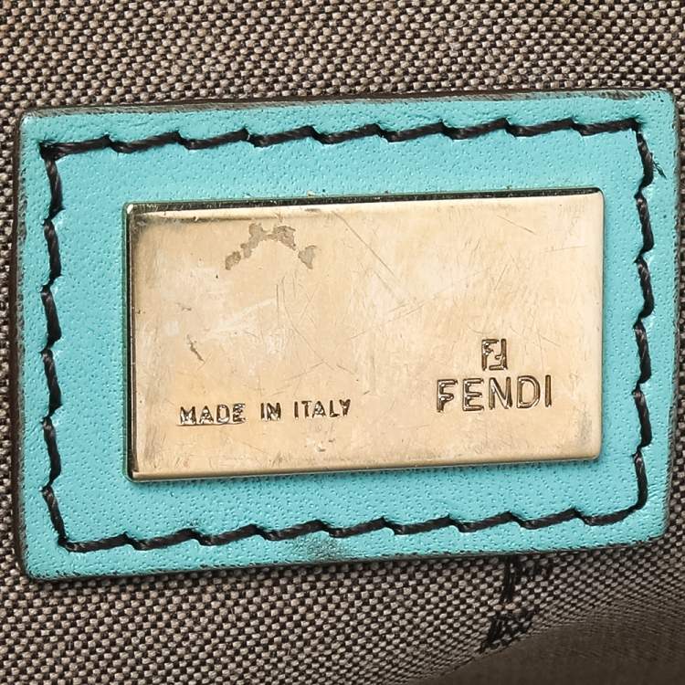 Pre Owned Fendi Brown/Turquoise Zucchino Canvas And Leather Satchel