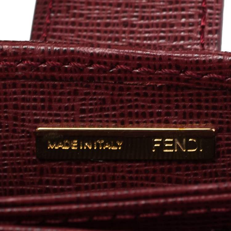 Pre Owned Fendi Dark Red Leather Elite Accordion Card Case