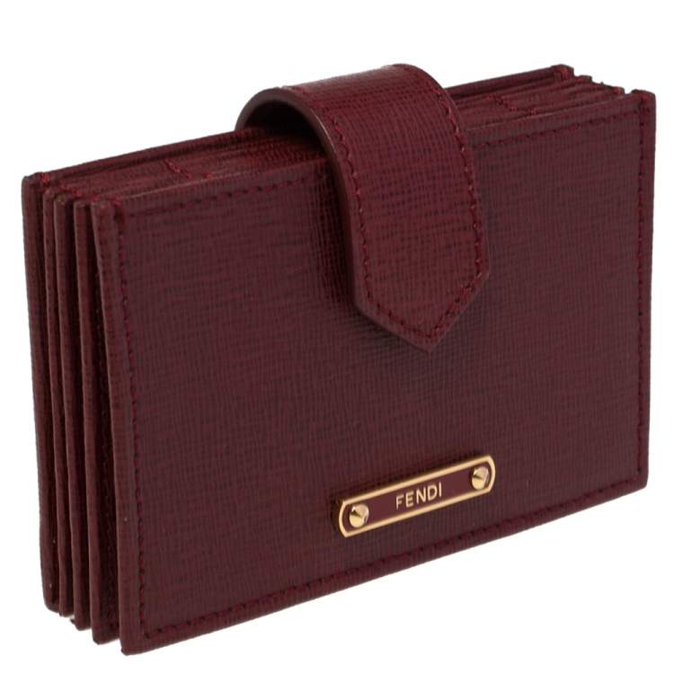 Pre Owned Fendi Dark Red Leather Elite Accordion Card Case