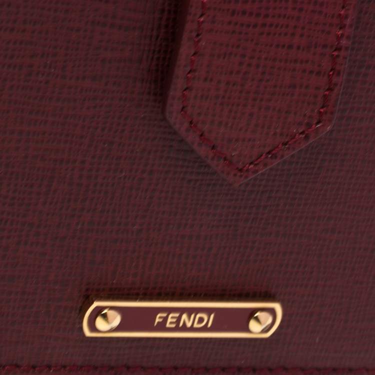 Pre Owned Fendi Dark Red Leather Elite Accordion Card Case