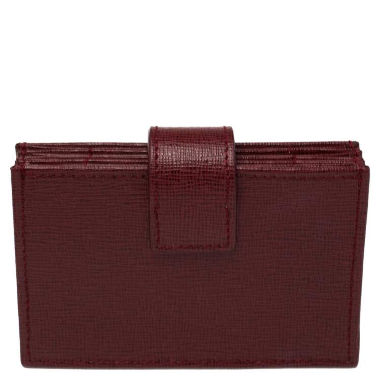 Pre Owned Fendi Dark Red Leather Elite Accordion Card Case