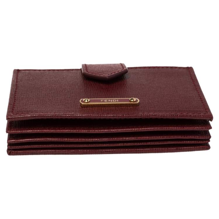 Pre Owned Fendi Dark Red Leather Elite Accordion Card Case