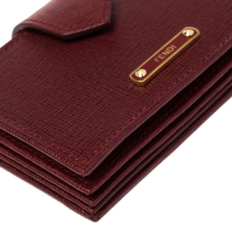 Pre Owned Fendi Dark Red Leather Elite Accordion Card Case