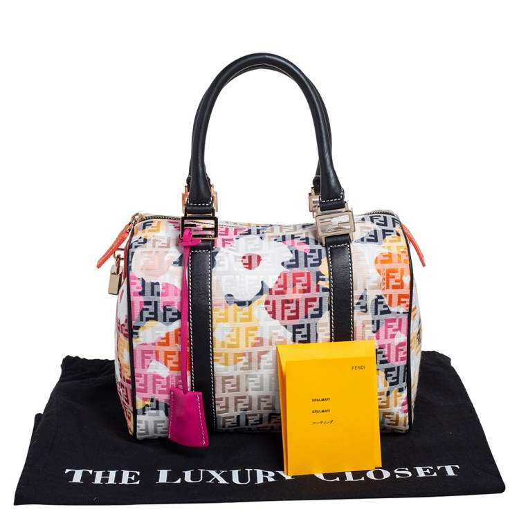 Pre Owned Fendi Multicolor Printed Zucchino Canvas and Leather Forever Bauletto Boston Bag
