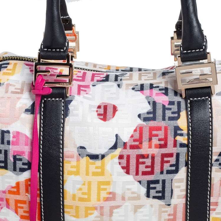 Pre Owned Fendi Multicolor Printed Zucchino Canvas and Leather Forever Bauletto Boston Bag