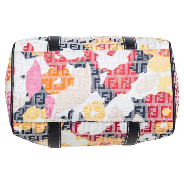 Pre Owned Fendi Multicolor Printed Zucchino Canvas and Leather Forever Bauletto Boston Bag