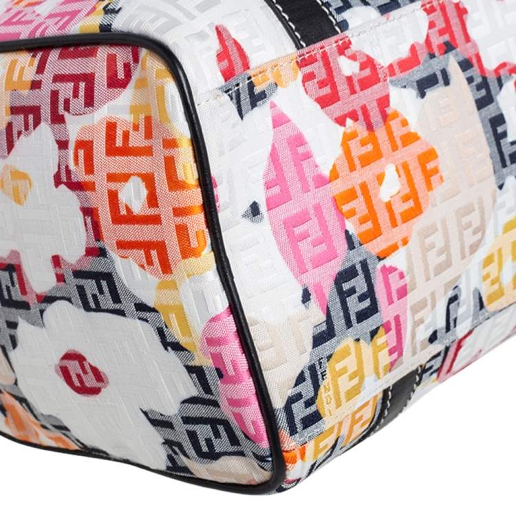 Pre Owned Fendi Multicolor Printed Zucchino Canvas and Leather Forever Bauletto Boston Bag