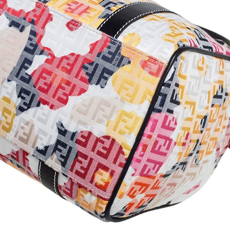 Pre Owned Fendi Multicolor Printed Zucchino Canvas and Leather Forever Bauletto Boston Bag