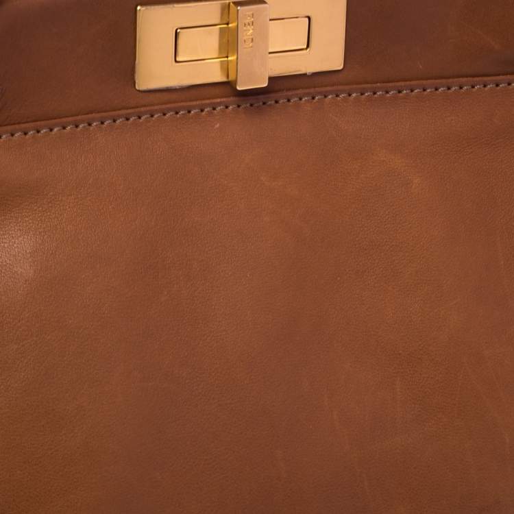 Pre Owned Fendi Brown Leather Medium Peekaboo Top Handle Bag