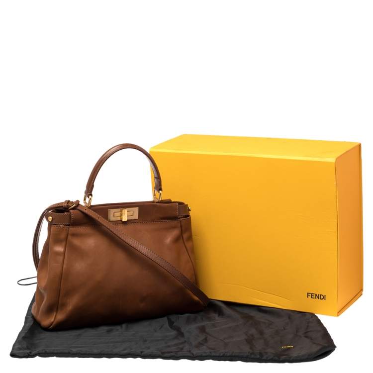 Pre Owned Fendi Brown Leather Medium Peekaboo Top Handle Bag