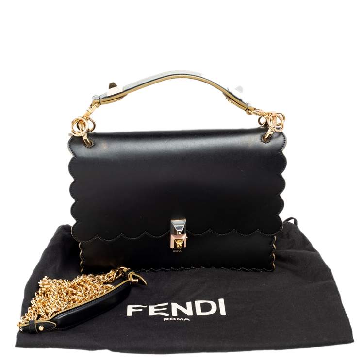 مملوكة مسبقًا Fendi Black Leather Kan I Scalloped Top Handle Bag