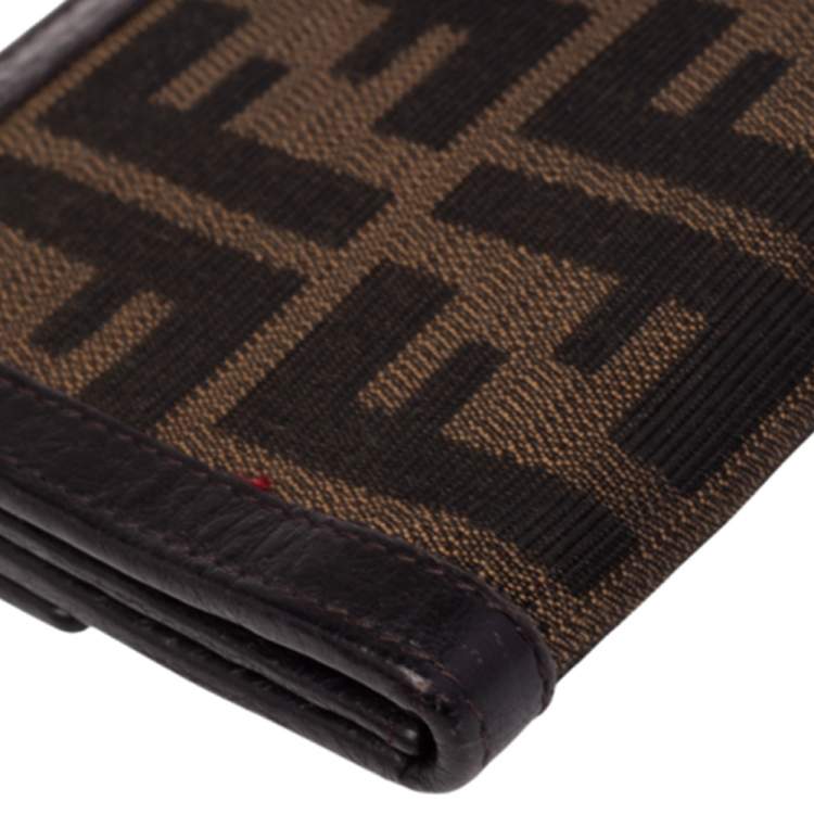 Pre Owned Fendi Tobacco Zucca Canvas and Leather Flap Continental Wallet