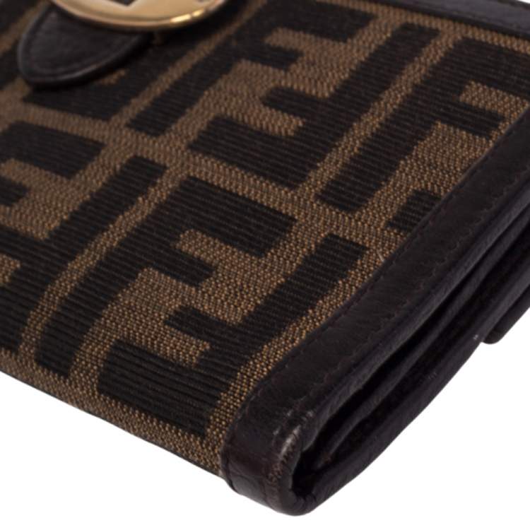 Pre Owned Fendi Tobacco Zucca Canvas and Leather Flap Continental Wallet