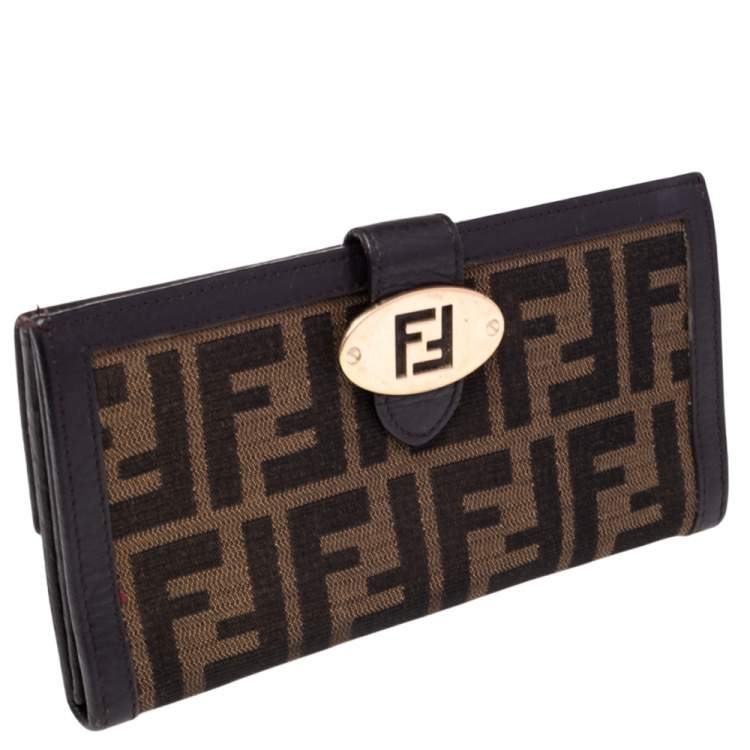Pre Owned Fendi Tobacco Zucca Canvas and Leather Flap Continental Wallet