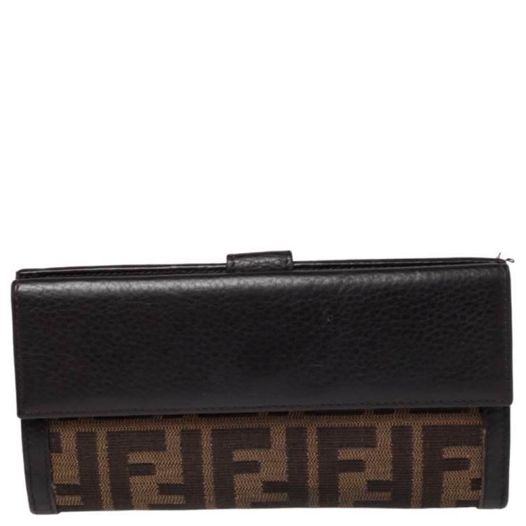 Pre Owned Fendi Tobacco Zucca Canvas and Leather Flap Continental Wallet