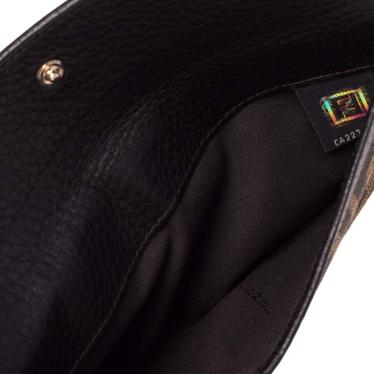 Pre Owned Fendi Tobacco Zucca Canvas and Leather Flap Continental Wallet
