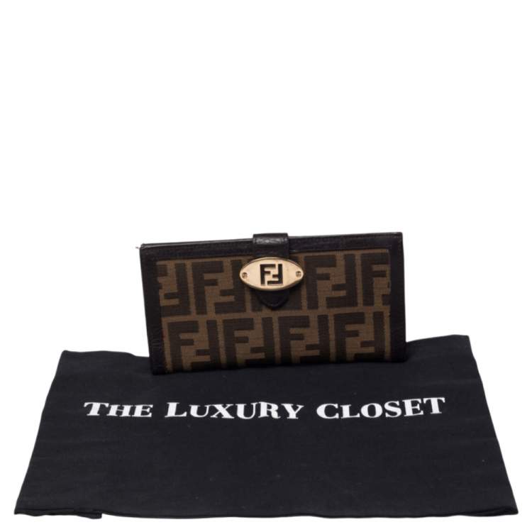 Pre Owned Fendi Tobacco Zucca Canvas and Leather Flap Continental Wallet