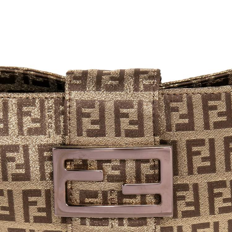 Pre Owned Fendi Gold Zucca Canvas Mama Baguette Bag