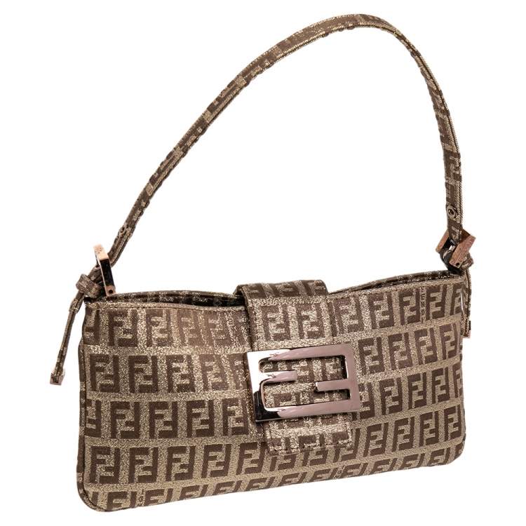 Pre Owned Fendi Gold Zucca Canvas Mama Baguette Bag