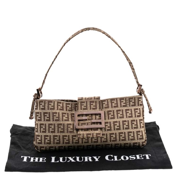 Pre Owned Fendi Gold Zucca Canvas Mama Baguette Bag