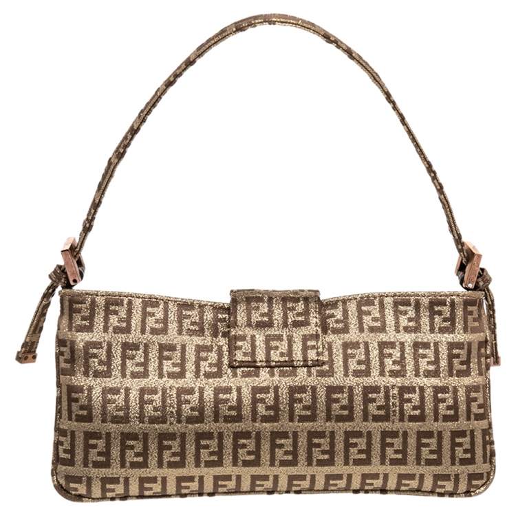 Pre Owned Fendi Gold Zucca Canvas Mama Baguette Bag