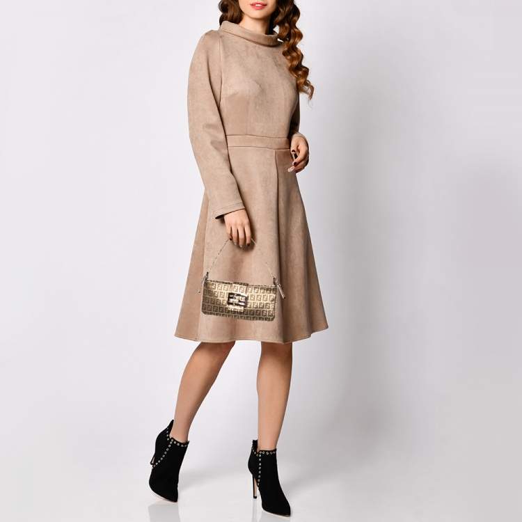 Pre Owned Fendi Gold Zucca Canvas Mama Baguette Bag
