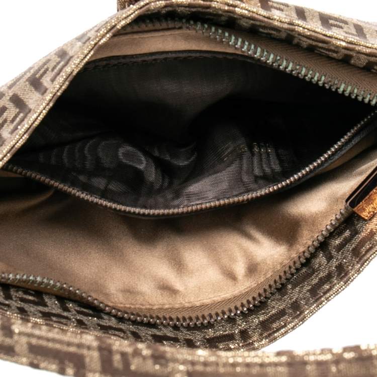 Pre Owned Fendi Gold Zucca Canvas Mama Baguette Bag