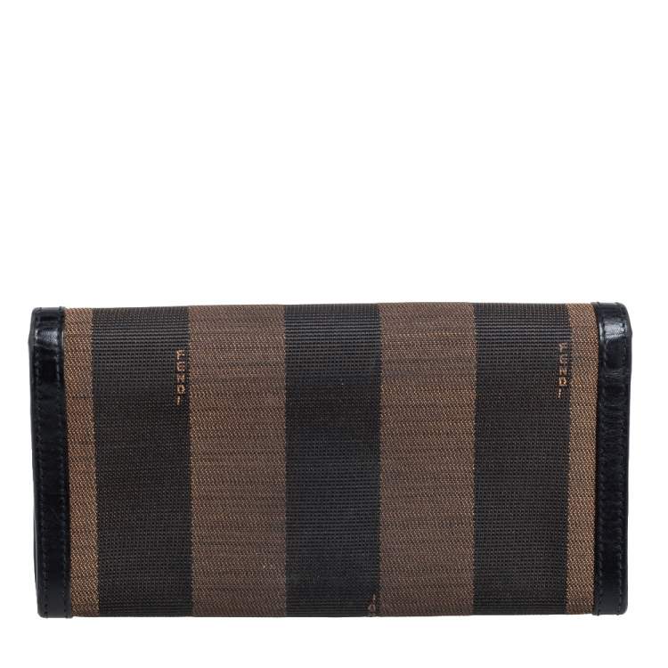 Pre Owned Fendi Brown/Black Pequin Stripe Canvas and Leather Flap Continental Wallet