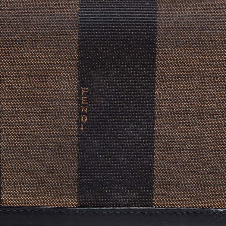 Pre Owned Fendi Brown/Black Pequin Stripe Canvas and Leather Flap Continental Wallet