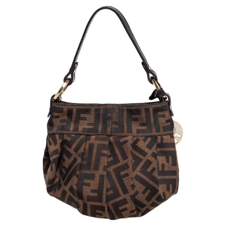 Pre Owned Fendi Tobacco Zucca Canvas and Leather Mini Chef Bag