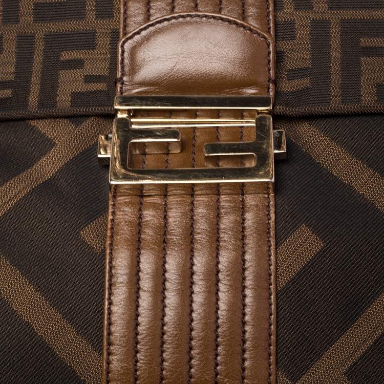 Pre Owned Fendi Tobacco Zucca Canvas and Leather Maxi Baguette Flap Shoulder Bag