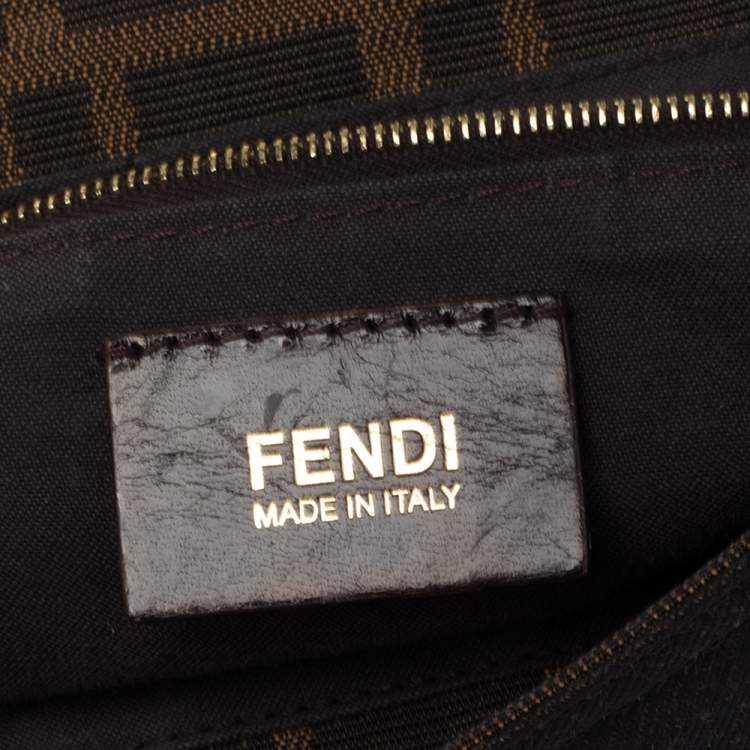 Pre Owned Fendi Tobacco Zucca Canvas and Leather Maxi Baguette Flap Shoulder Bag