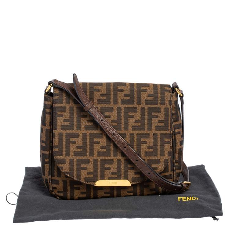 Pre Owned Fendi Tobacco Zucca Canvas and Leather Flap Crossbody Bag