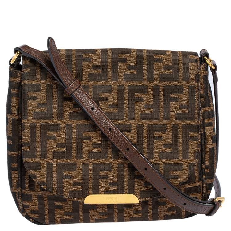 Pre Owned Fendi Tobacco Zucca Canvas and Leather Flap Crossbody Bag