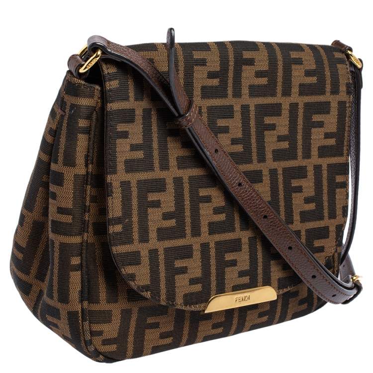Pre Owned Fendi Tobacco Zucca Canvas and Leather Flap Crossbody Bag