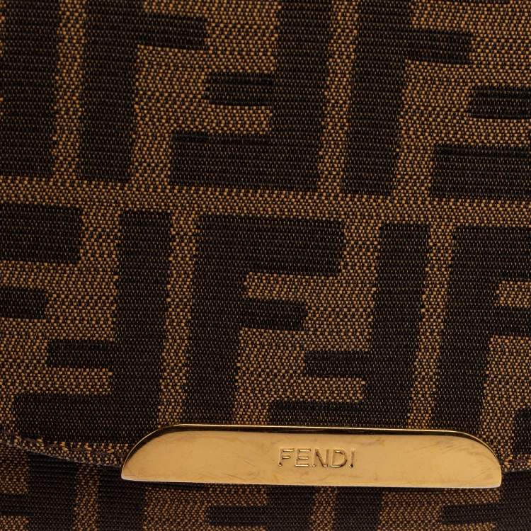 Pre Owned Fendi Tobacco Zucca Canvas and Leather Flap Crossbody Bag