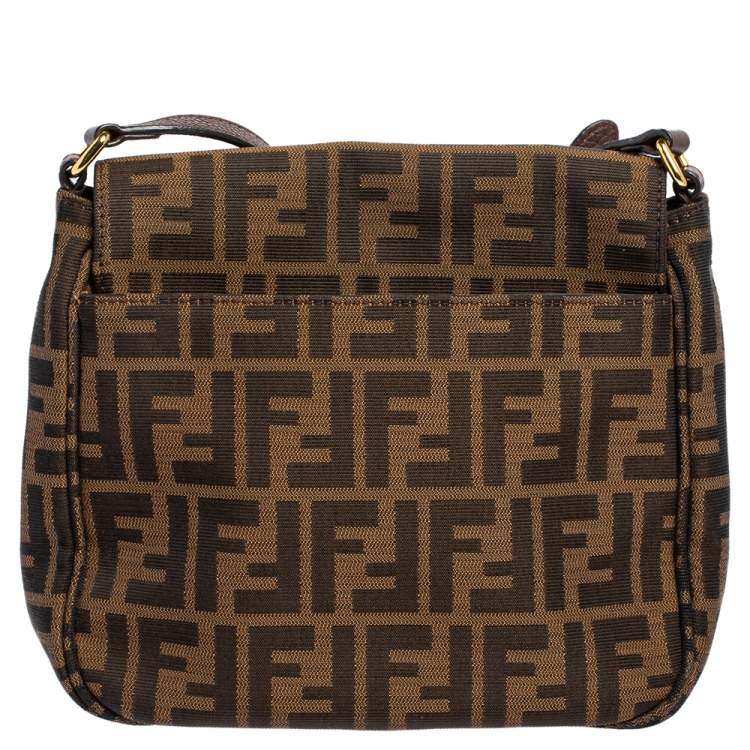 Pre Owned Fendi Tobacco Zucca Canvas and Leather Flap Crossbody Bag