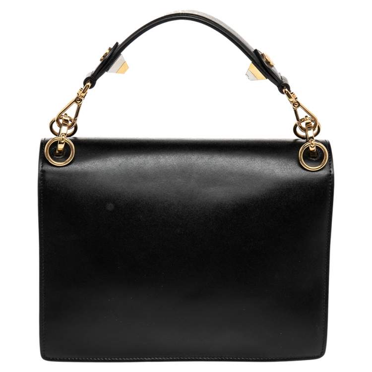 Pre Owned Fendi Black Leather Bugs Kan I Top Handle Bag
