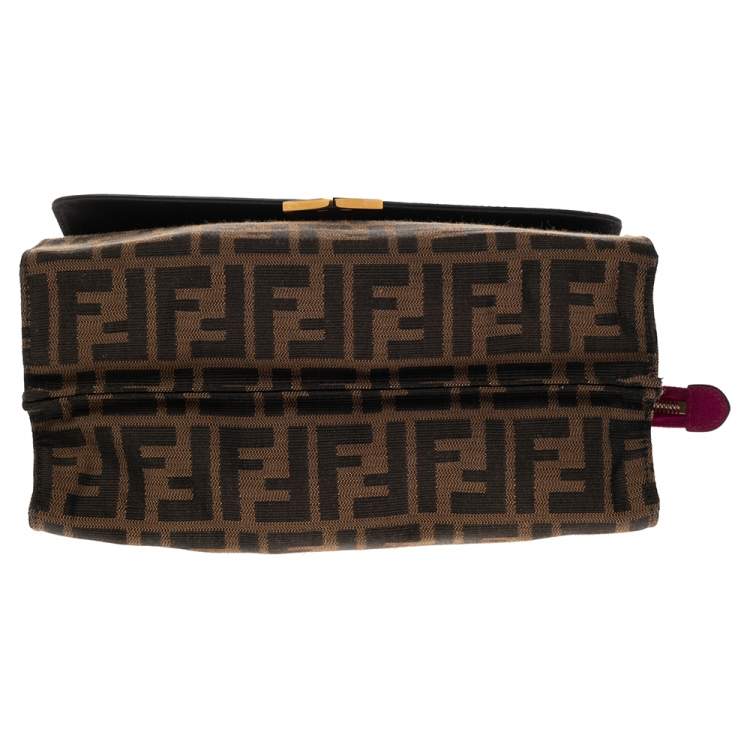 Pre Owned Fendi Brown/Pink Canvas And Leather Small Demi Jour Top Handle Bag