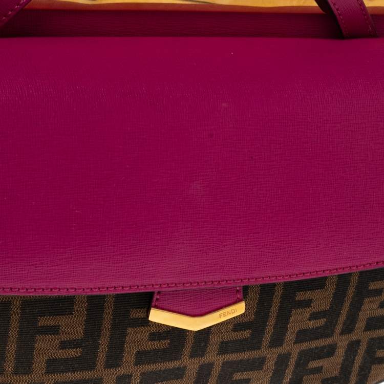 Pre Owned Fendi Brown/Pink Canvas And Leather Small Demi Jour Top Handle Bag