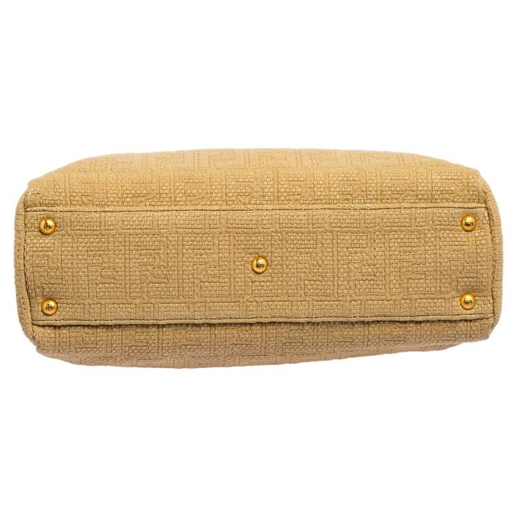 Pre Owned Fendi Beige/Brown Logo Canvas and Leather Medium Peekaboo Top Handle Bag
