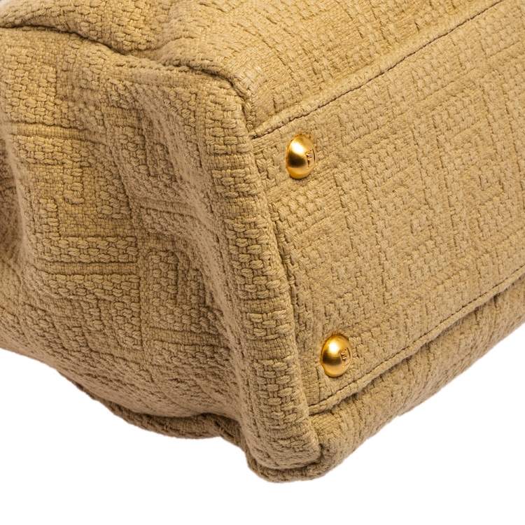 Pre Owned Fendi Beige/Brown Logo Canvas and Leather Medium Peekaboo Top Handle Bag