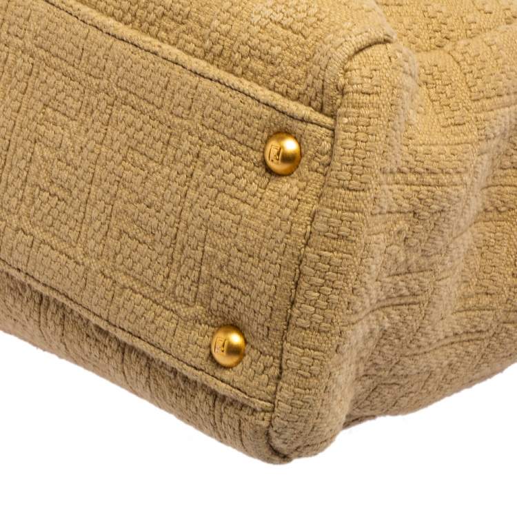 Pre Owned Fendi Beige/Brown Logo Canvas and Leather Medium Peekaboo Top Handle Bag